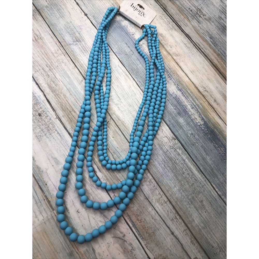 Bijoux Rubber Coated Blue Beads Multi-strand Necklace